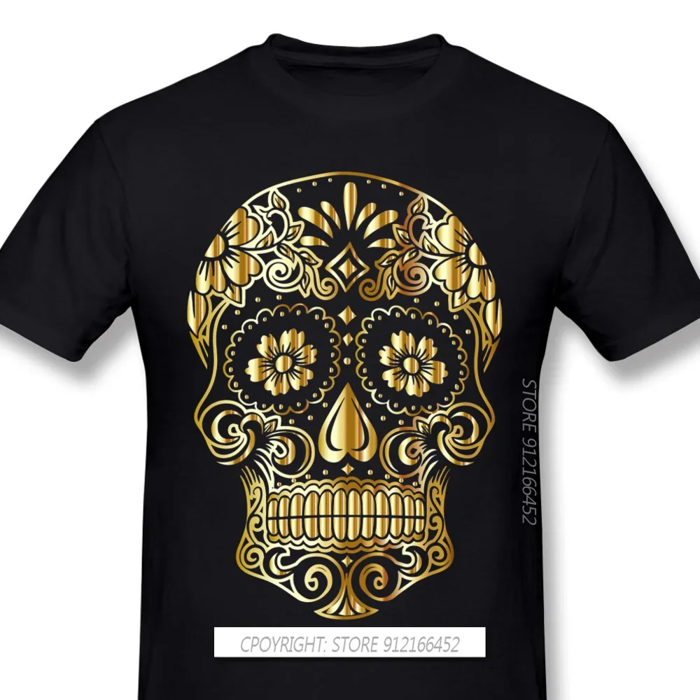 2023 New Men\'s 100% Cotton Hip Hop Fashion Leisure Fun Gold Skull Print Pattern High Quality Comfortable Street Fitness