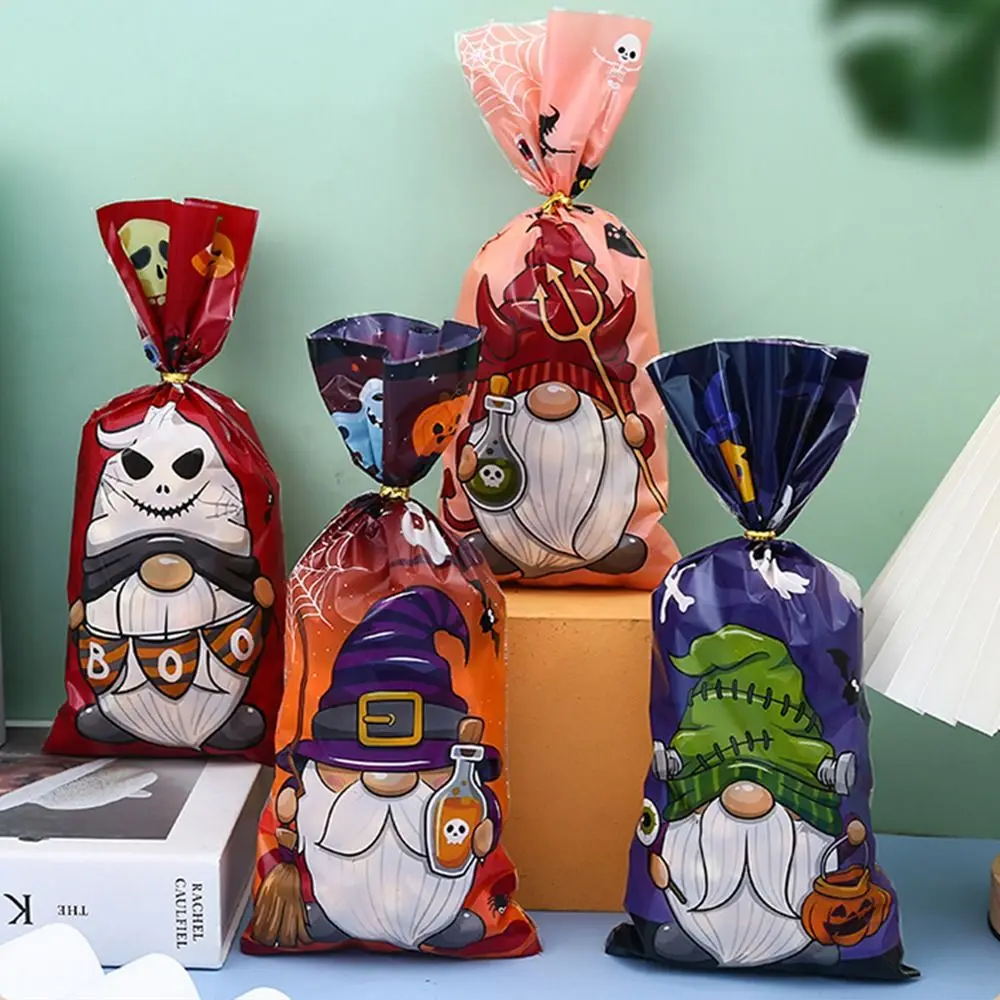 50PCS Multicolor Halloween Gift Bag Cartoon with Ties Flat Open Top Bag Festival Supplies Packaging Storage Bag Halloween