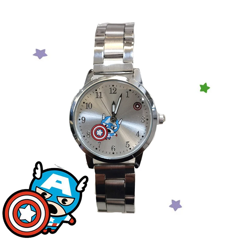 Disney Children\'s Watch Boys Girls Cartoon Iron Man Captain America Am pointer luminous Stainless Steel Band kids Watches gifts