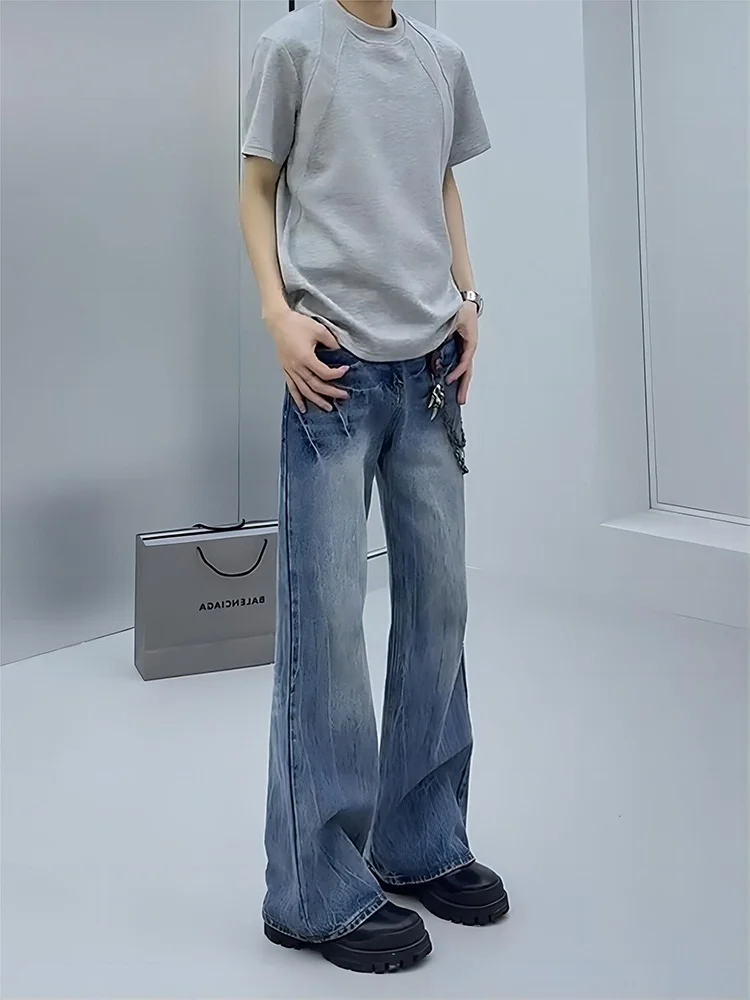

Summer Men's Slim Fit Straight Leg Jeans High Street Clean Fit Tapered Leggings with Lightning Pattern Wear Resistant Jeans