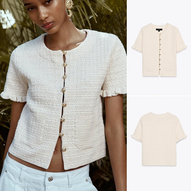 

Новое весеннее поступление, женская трикотажная одежда ort Sve round Ne, верхняя одежда Fraance Sle, многослойное украшение, прямой...