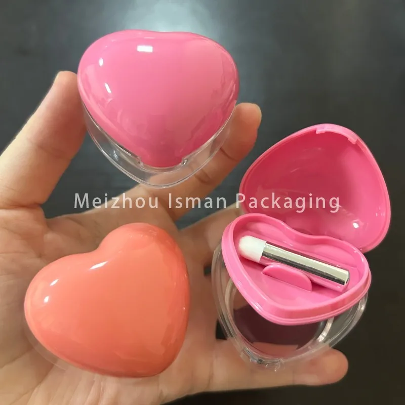 50個入り 可愛いオレンジピンクのハート型リップクリームジャー リップバームスクラブ容器 アイシャドウパウダーケース リップパッケージ ブラシ付き 6g