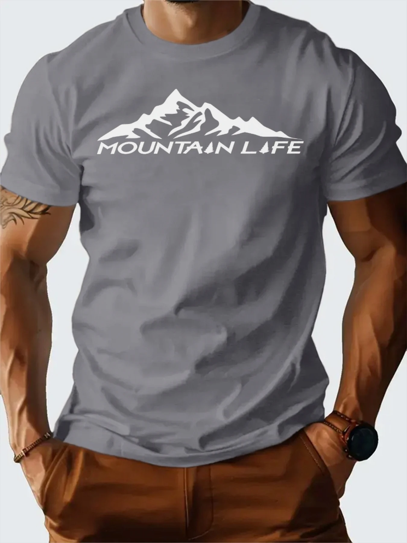 Tシャツ男性用綿 100% 夏プリントカジュアルスリムフィットラウンドネック半袖 Tシャツトップ