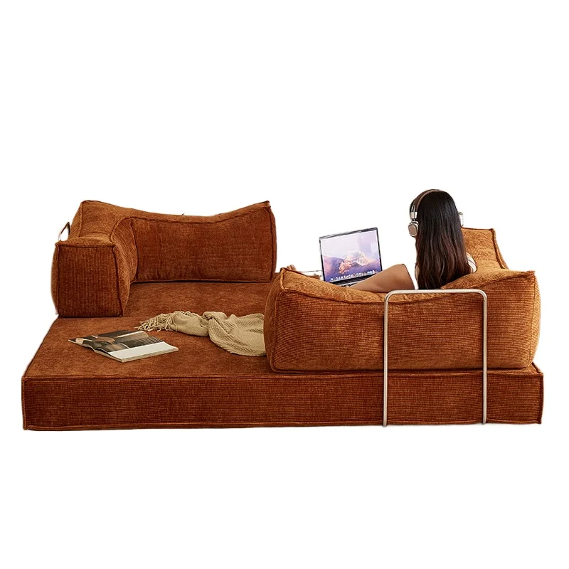 

Medieval fabric sofa module small apartment living room double triple straight row retro folding dual-purpose pudding sofa bed