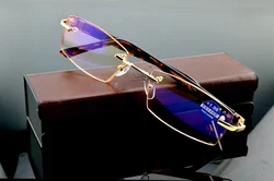 Diamond Cutting Titanium Alloy Rimless Royal Deluxe Men shallow brown Reading Glasses +0.75 +1 +1.5 +1.75 +2 +2.5 +2.75 To +4