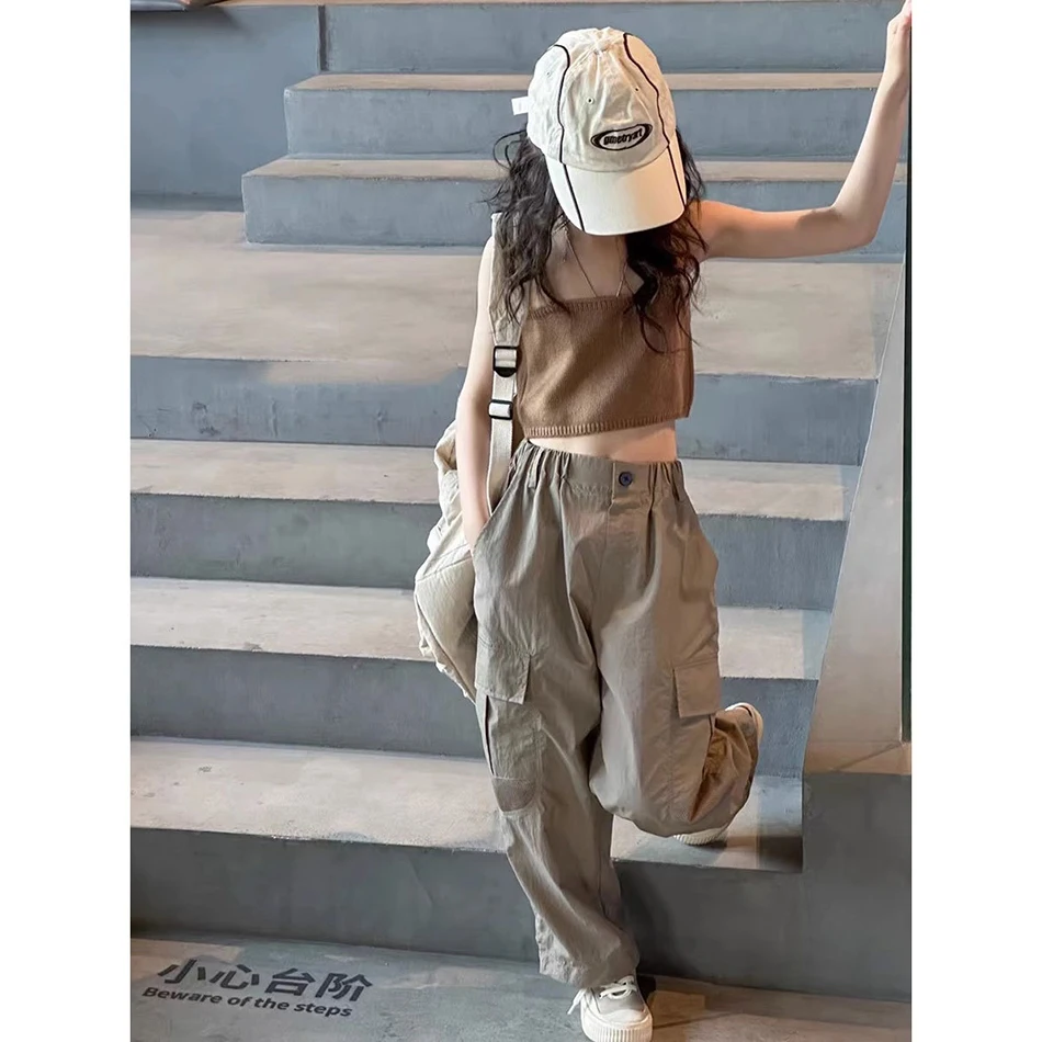 Teen Girls Breathable and Soft Mosquito-Proof Cargo Pants for Kids Perfect for Summer Outdoor Play and Casual Wear with Pocket