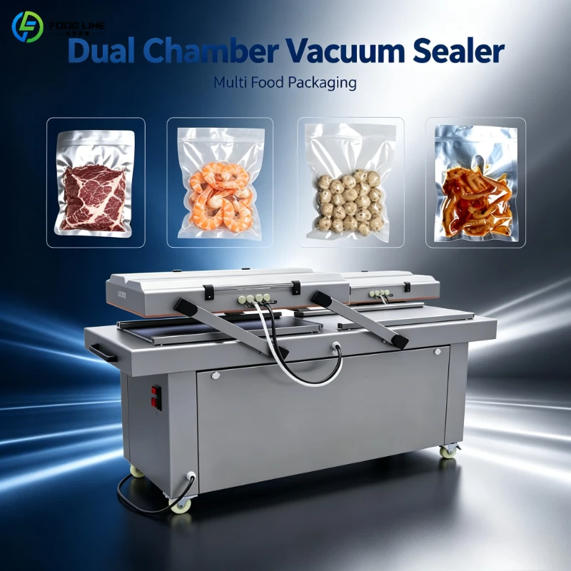 Double Chamber Vacuum Sealer Sealing Machine with Chamber Size Adjustment for Candy Chocolate Caramel Gummy Bear Toffee Brittle