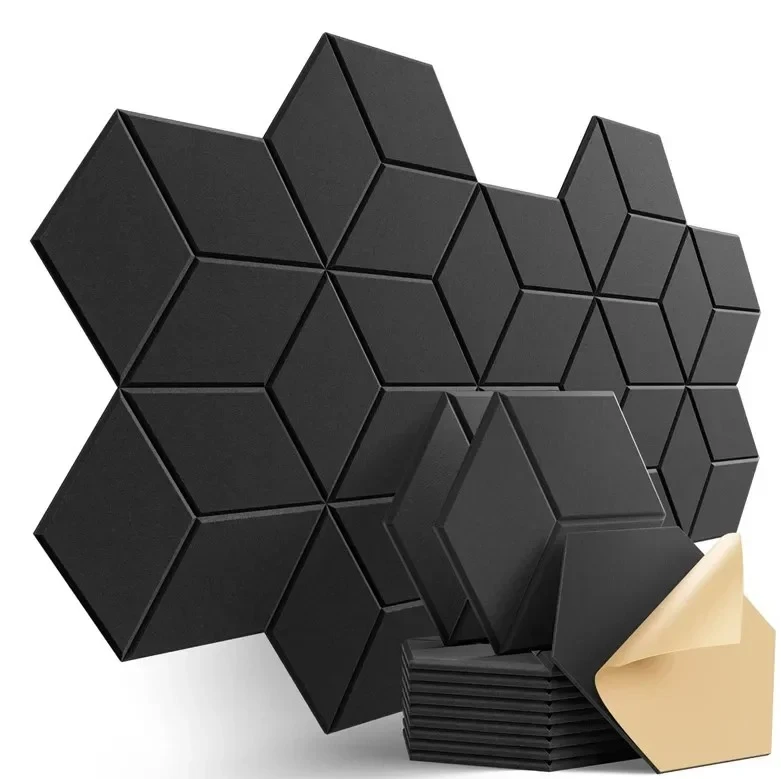 

12 Pack HexagonalSelf-adhesive Acoustic Panels Sound Proof Foam Panels Y-Lined Design to Absorb Noise Eliminate Echoes Black