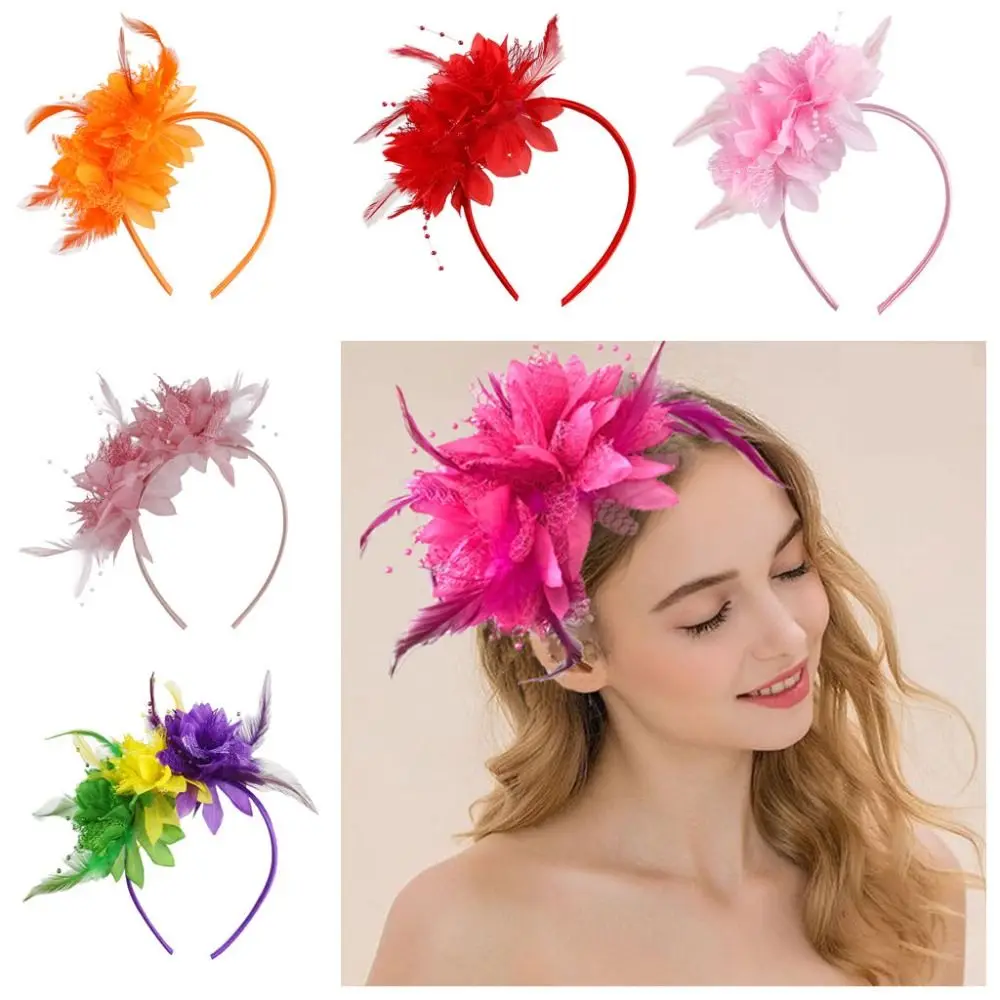 Feather Decoration Feather Flower Headband Retro Style Stylish Accessory Feather Hair Accessory Floral Design Cocktail Headband