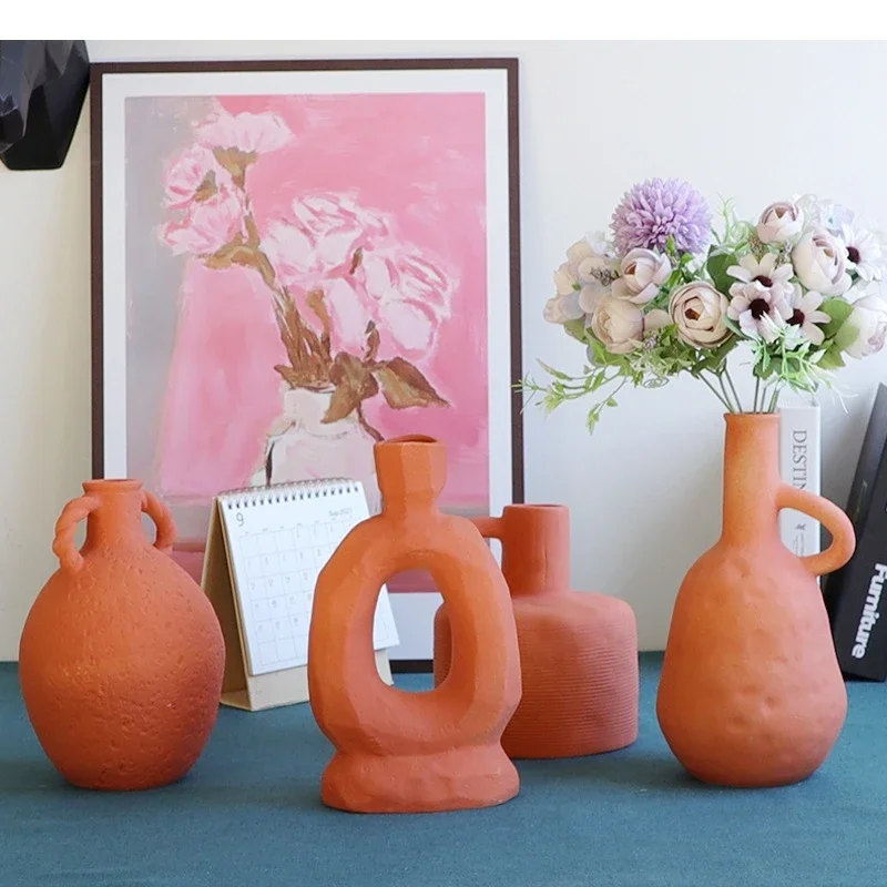 Pure Color Handicraft Ceramic Vase Home Flower Arrangement Decoration Living Room Container