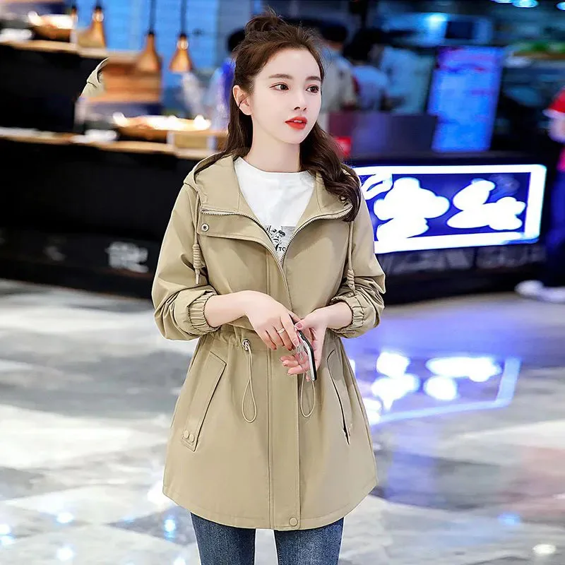 Korean Autumn Lady With Lining Cloth Jacket British Style Women Mid Length Version Windbreaker Coat  Female Long Sleeved Outwear