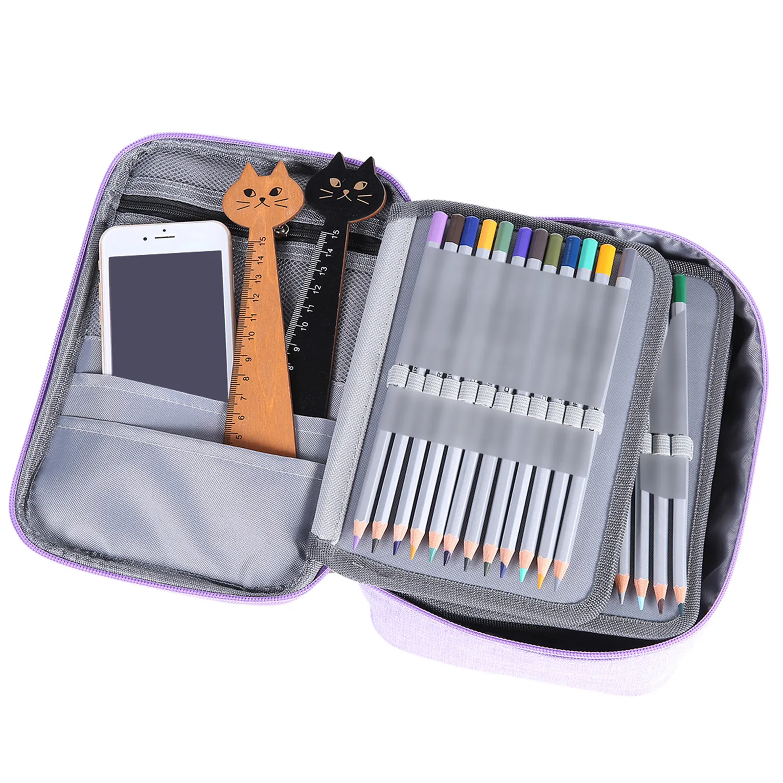 72 Holes Pencil Case Solid Color Lead Pencil-Box High Capacity Multifunction Art Supplies Bag Drawing School