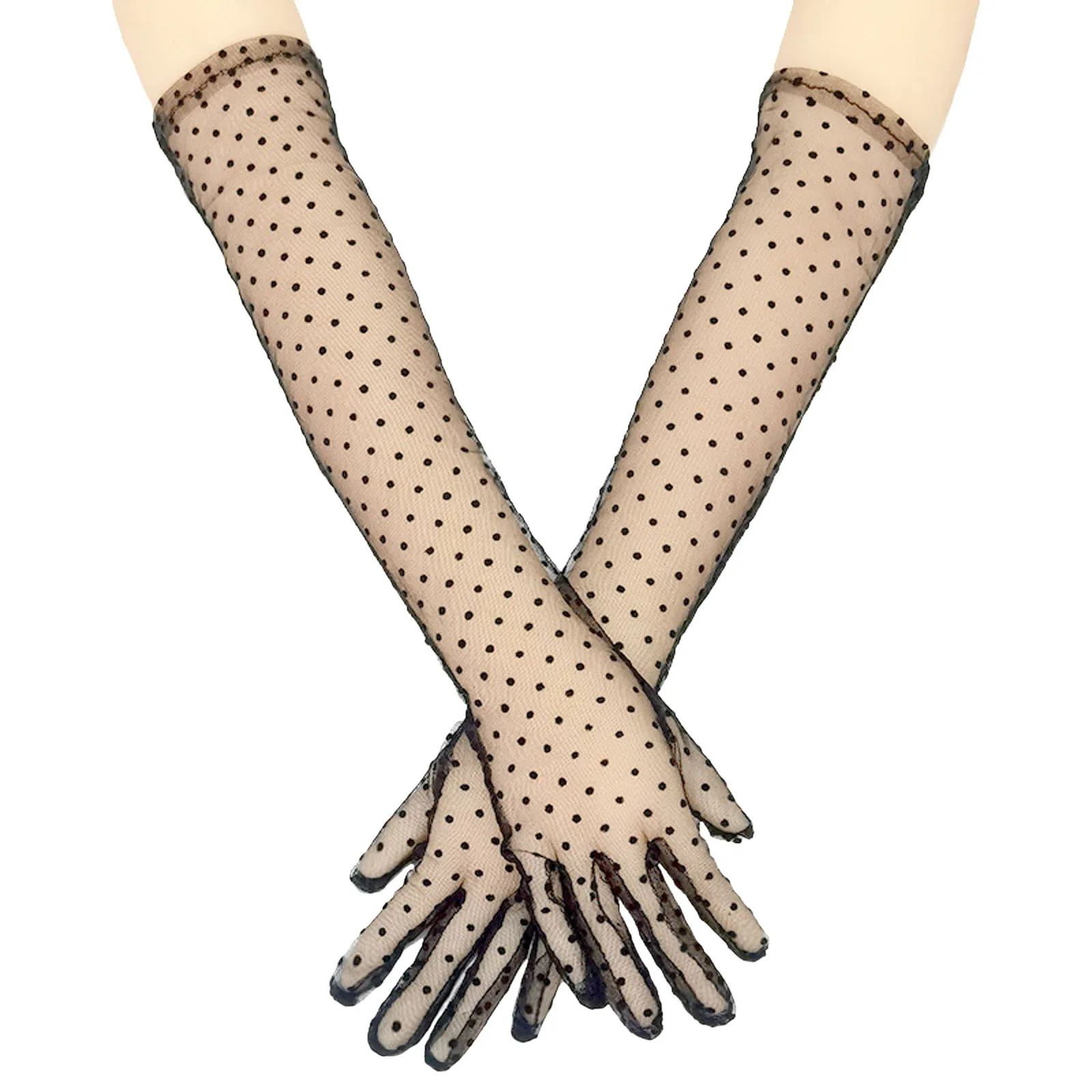 

Women Mesh Breathable Lace Black Flocking Vintage Wedding Party Gloves Gloves Mittens