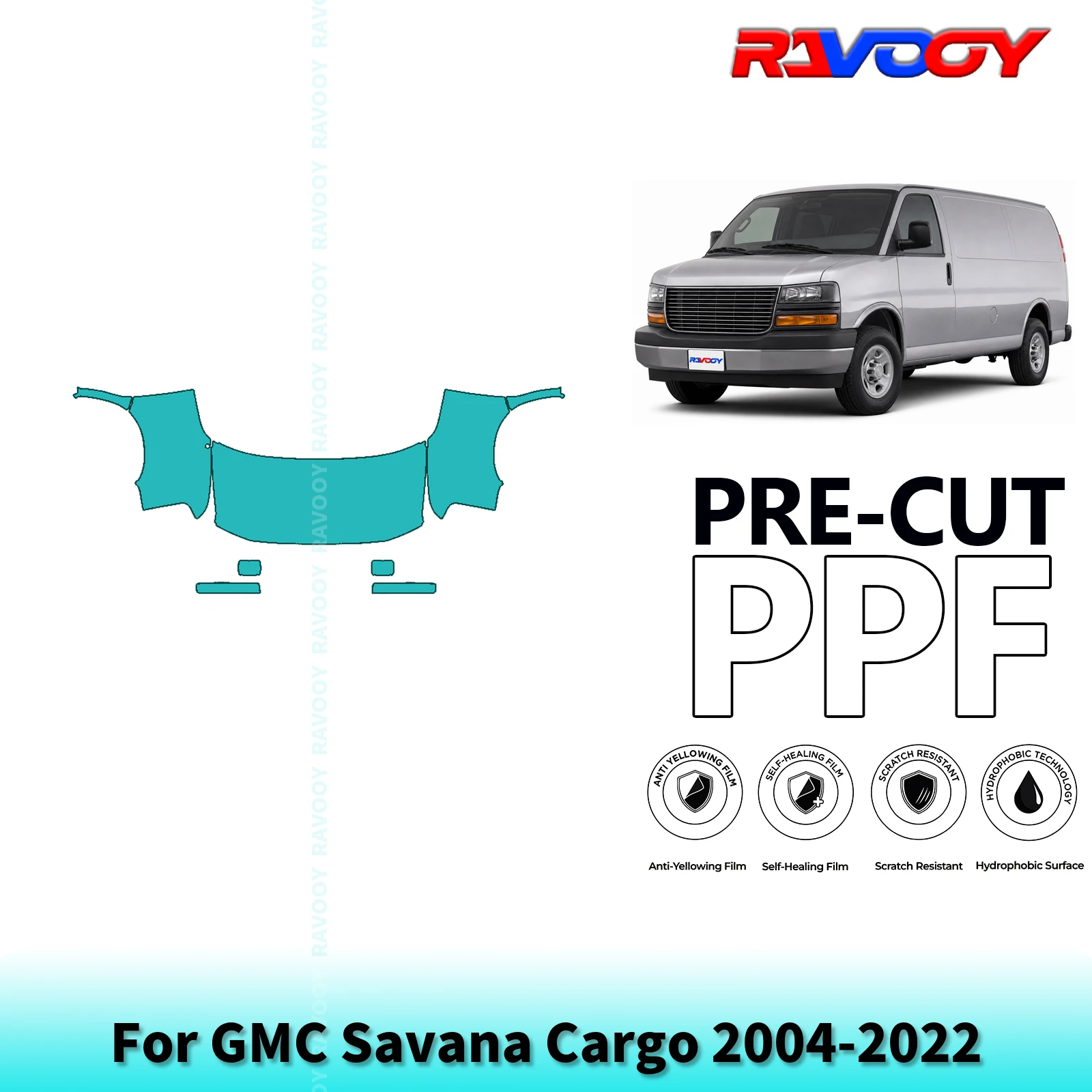 For GMC Savana Cargo 2004-2022 Full Front Pre-Cut Paint Protection Film PPF Clear Bra Kit | Clear / Matte / Black Finish Options