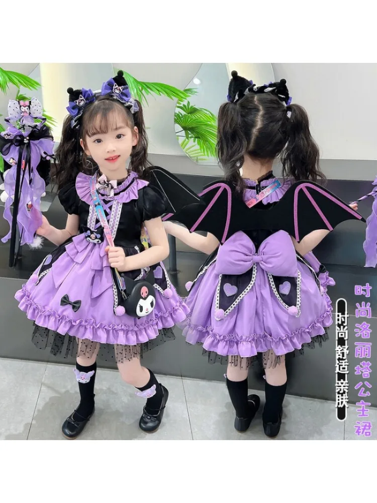 Costumes de princesse Kuromi Lolita pour filles, Anime Kawaii, robes de dessin animé pour enfants, jupe bouffante, tenues de jeu de rôle pour fête à thème