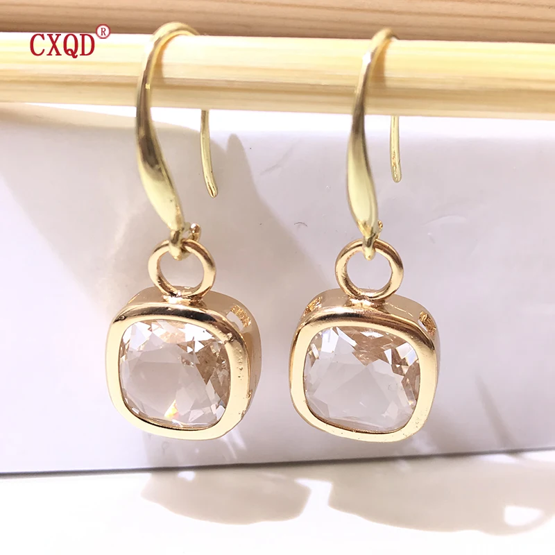 Trendy Exquisite Transparent Multicolor Square Glass Drop Earrings for Women Fashion Jewelry Gold Color Wedding Party Gift