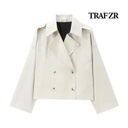 TRAF ZR Cropped Trench Coat for Women 2024 Luxury Beige New in Coats Women's Windbreaker Elegant Woman Coat Female Windbreaker