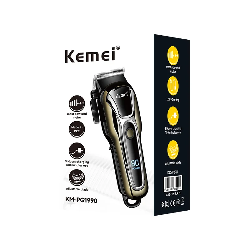 Kemei KM-1990PG Usb Charging Lcd Liquid Crystal Digital Display High Power Professional Hair Salon Electric Hair Clipper