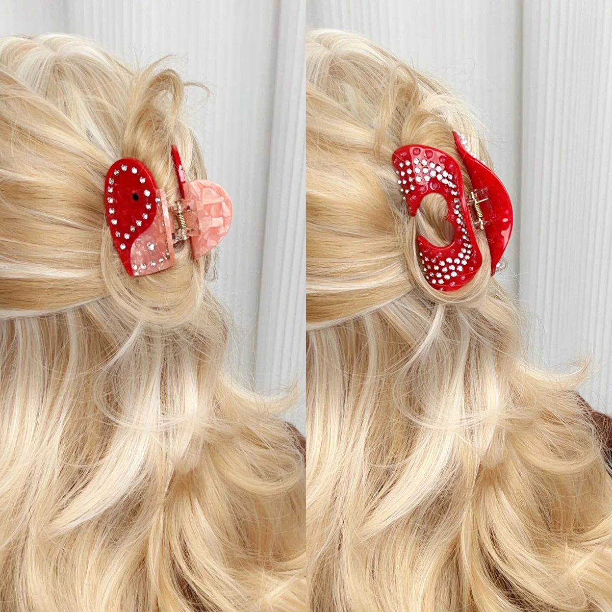 Acetic Acid Heart-shaped Hair Clip, Heavy-duty Diamond-encrusted Hair Clip, Luxurious and High-end Shark Clip Hair Accessory