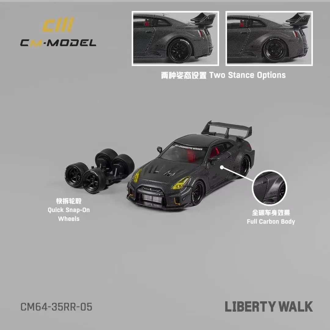 CM In Stock 1:64 LBWK GTR R35 Super Silhouette 35GT-RR Full Carbon Black Diecast Diorama Car Model Collection Miniature Toy