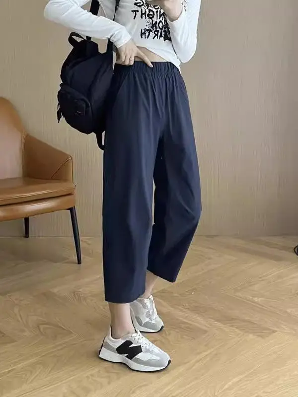 Pantalones deportivos Qui Dry Ice Silk Harem para mujer, pantalones finos de verano con cintura elástica, nueve puntos, adelgazantes, repollo, pantalones para papá mayor, para ir al trabajo