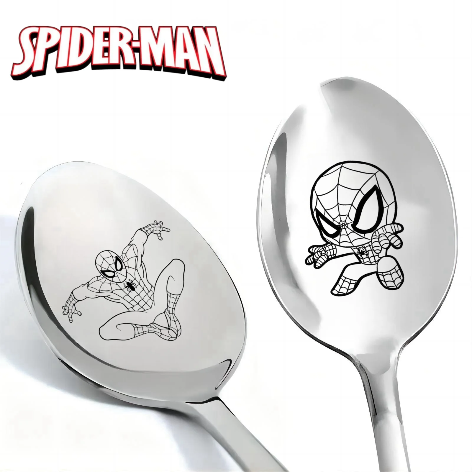 Marvel Spiderman Stainless Steel Spoons Cartoon Dessert Coffee Spoon Creative Holiday Gift Kitchen Ware Xmas Birthday Supplies