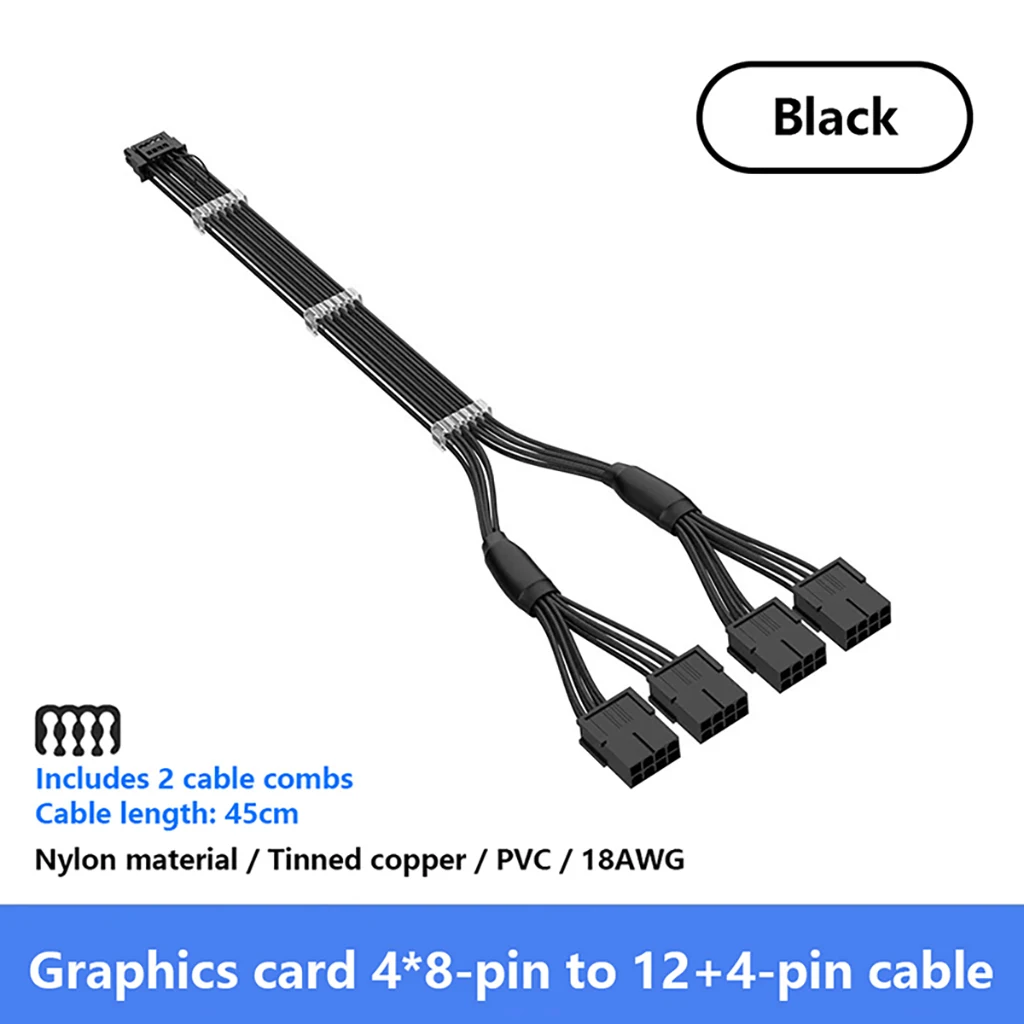 Nylon Sleeved PSU Power Extension Cable 24PIN 4+4PIN 6+2PIN 12VHPWR 12+4‑PIN For Motherboard CPU Graphics Card PC Case Mod Cable