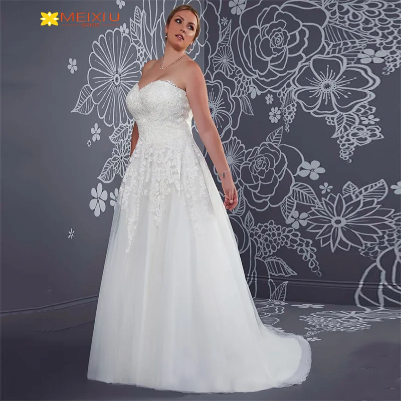 New Fantasy Applique Strapless Wedding Gown Custom Elegant Sequined Floral Design A-Line Line Plus Size Princess Bridal Gowns