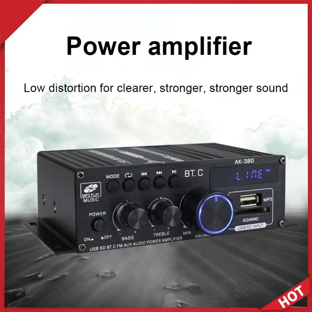 

AK380 Bluetooth-Compatible Amplifier 2 Channel Home Theater Amplifier HIFI Bass Music Player USB AUX Karaoke for Home Car