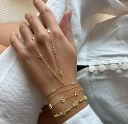 Geometric Bezel Tear Drop Cubic Zirconia CZ Station Link Chain Fashion Elegance Women Finger Hand Bracelet