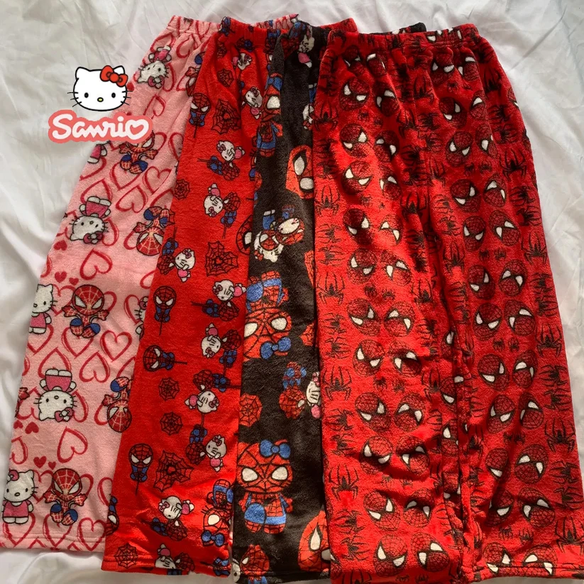 

Hello Kitty halloween pajama pants In Autumn Winter Fashion Cute Sanrio Orange Women's Warm Woolen Cartoon Casual Home Pants