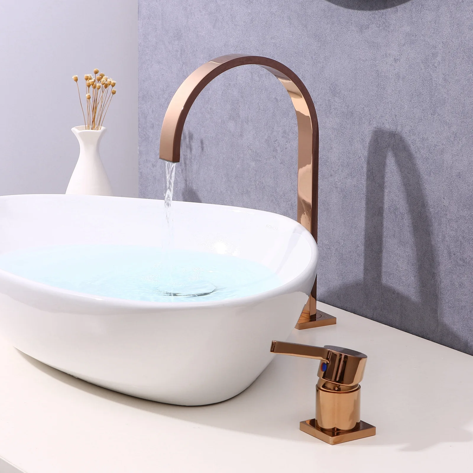 

Widespread Basin Faucet Bathroom Hot Cold Single Lever Sink Mixer Brass Rose Gold Washroom Water Tap