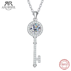 AnuJewel 1ct D Color Moissanite Diamond Key Pendant Necklace 925 Sterling Silver Keychain Christmas Gifts For Women