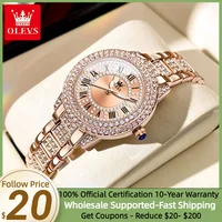 OLEVS 9943 reloj de diamante Original para mujer, reloj de pulsera de cuarzo resistente al agua de acero inoxidable elegante de lujo, relojes de moda para mujer