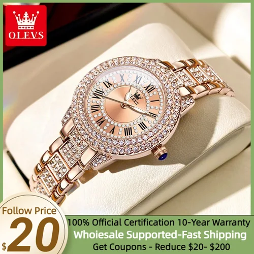 Imagen 1 del producto OLEVS 9943 reloj de diamante Original para mujer, reloj de pulsera de cuarzo resistente al agua de acero inoxidable elegante de lujo, relojes de moda para mujer