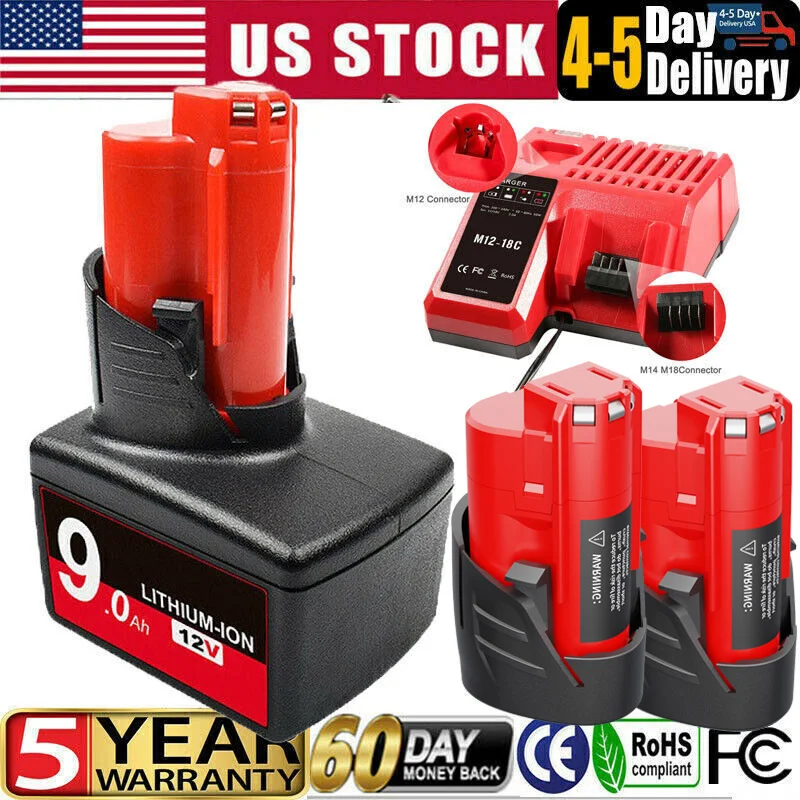 3.0/6.0/9.0Ah 12V Screwdriver battery for milwaukee m12 12V XC Lithium-ion Battery 48-11-2460 2421 48-11-2411 Cordless Tools