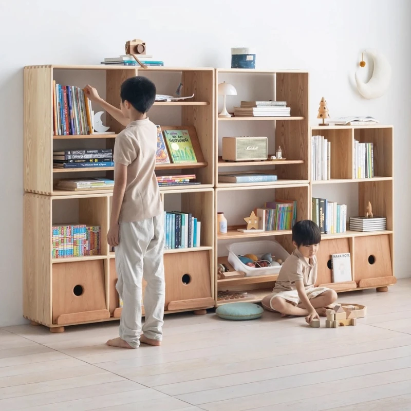 

Grid cabinet, flap door with book file bookcase can be stacked with children's room shelves, all solid wood storage cabinet
