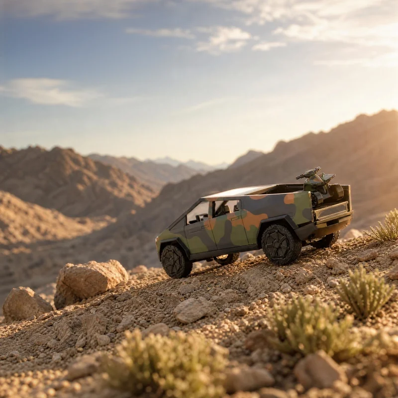 1/36 camouflage off-road pickup alloy model, can open the car door, large off-road tires, futuristic angular body, simulated car - view 2
