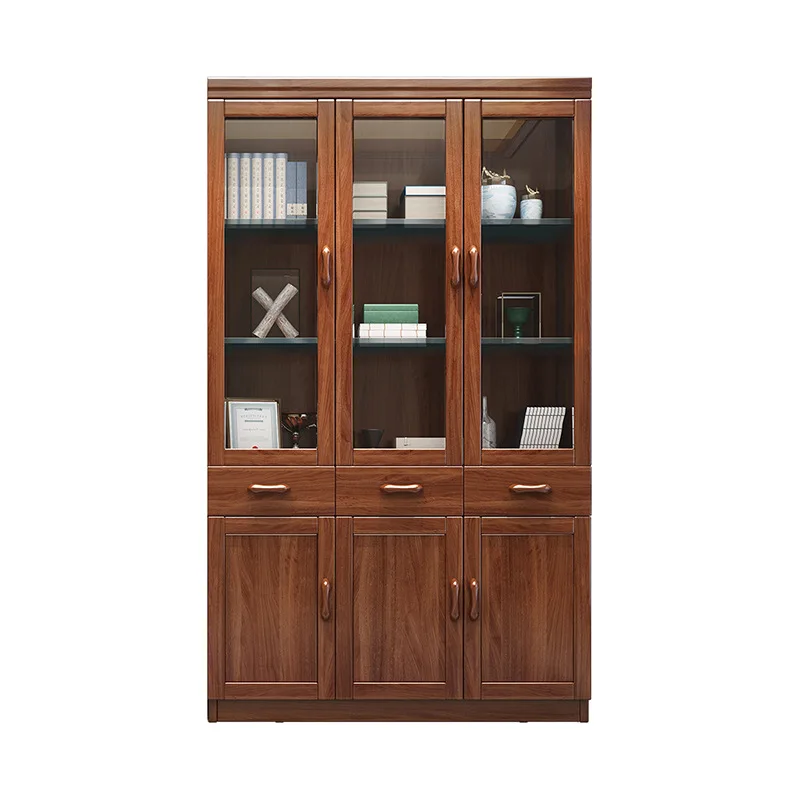 

Chinese solid wood bookcase, glass door display wine cabinet, light luxury and high-end, household