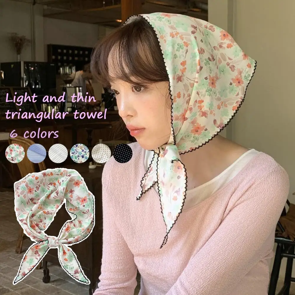 Foulard rayé à pois imprimé fleur foulard mince Triangle foulard de cheveux bricolage bandeau Protection solaire cou foulards