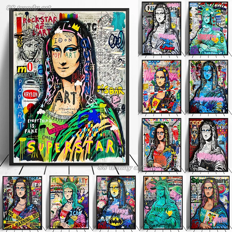 

Abstract Mona Lisa Graffiti Pop Art Poster Canvas Print Painting Mona Lisa Hold A Luxury Bag Cuadros Wall Art Picture Home Decor