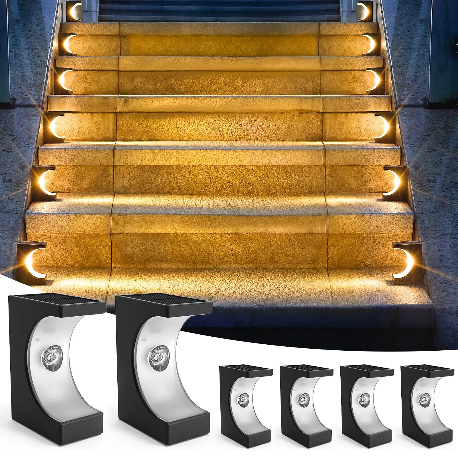 4Pack LED Solar Stair Light Lamp Waterproof Passage Courtyard Guardrail Step Night Light for Outdoor Garden Borders Terrace