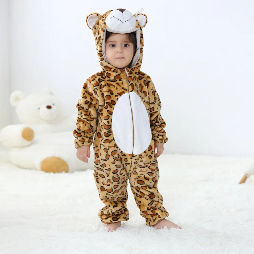 New Baby Unisex Romper Kigurumi Infant Cute Leopard Tiger Rabbit Animal Onesies Jumpsuits Newborn Cartoon Pajamas For Kids Boys