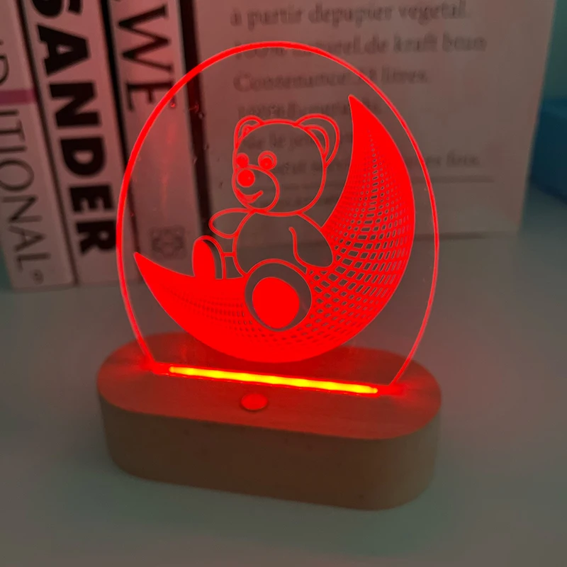 AAA Batteries Powered Oval RGB Colorful Wood Lamp Base Led for Acrylic Night Lights