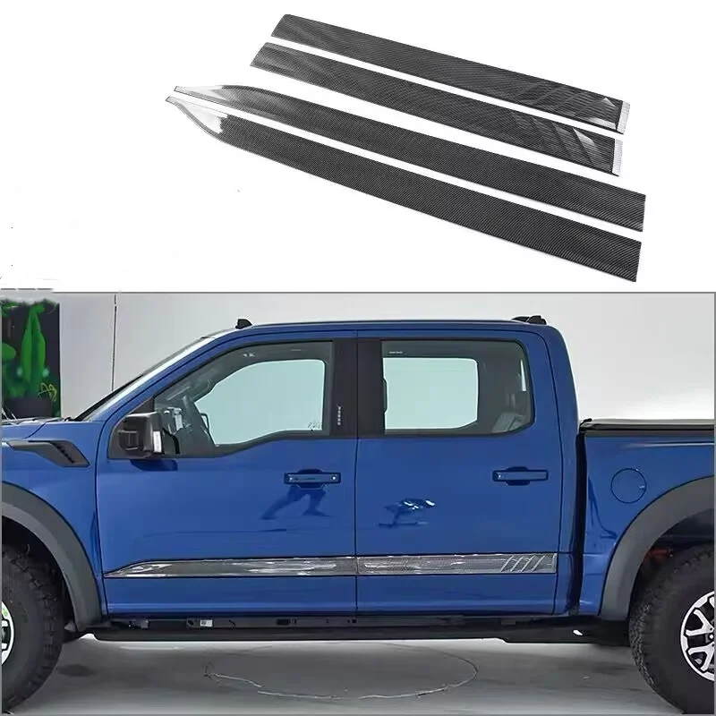 

For 2021-2023 Ford F150 F-150 Raptor Side Door Body Molding Strips Decoration Cover Trim Protector Accessories Carbon Fiber