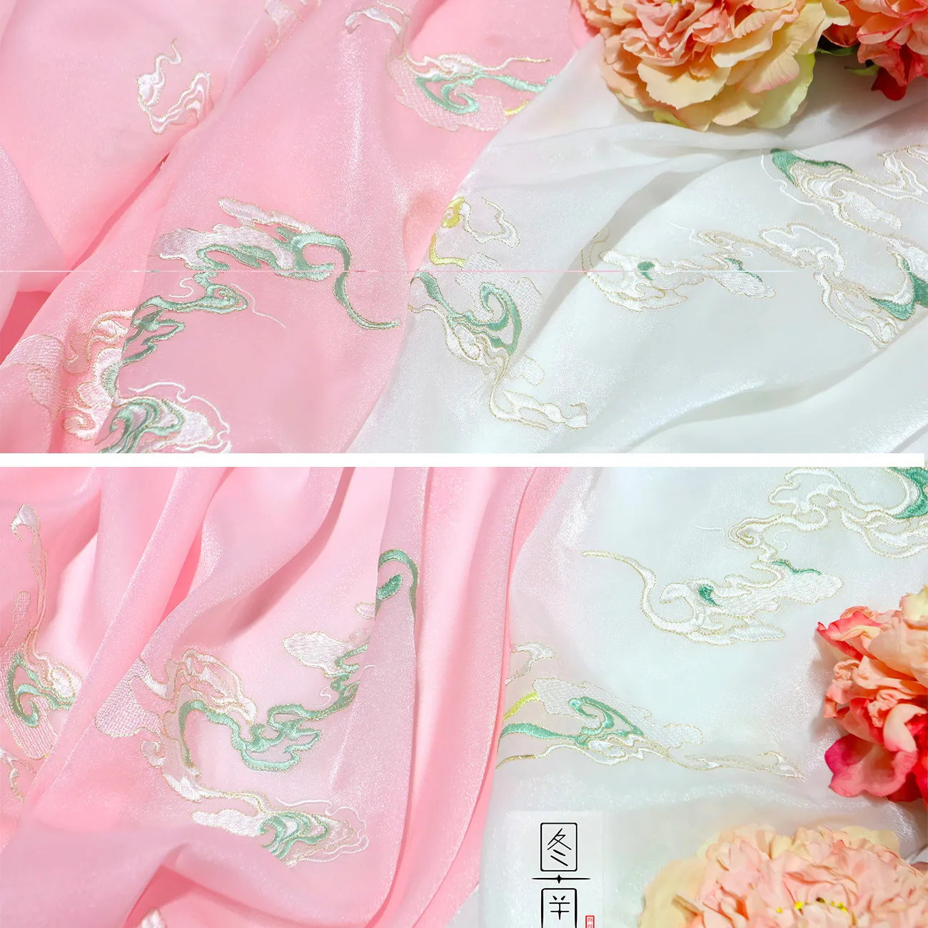 Designer Cloth Mountain Cloud Pattern Heavy Embroidery Fabric Thousand-Li Landscape Hanfu Pleated Skirt Horse-Face Fabric