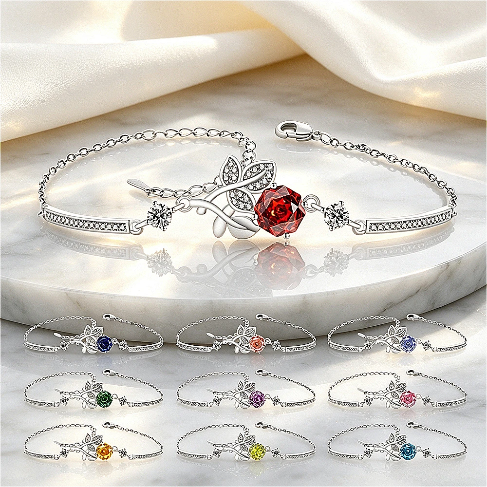 925 sterling silver colored gemstone rose bracelet with ultra-bright high-carat diamond jewelry