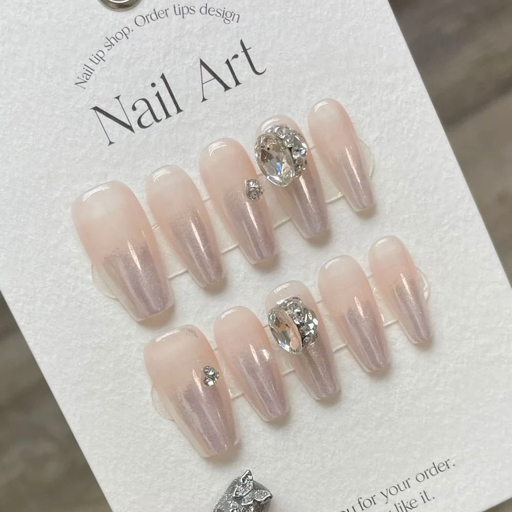 

Корейские накладные ногти ручной работы, волшебные многоразовые ногти средней длины с клеем, искусственные акриловые ногти для девочек