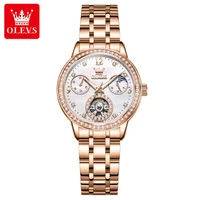 Montres mécaniques pour femmes de la marque OLEVS, montres squelette de luxe avec tourbillon, lunette sertie de diamants, phase lunaire, montres automatiques pour femmes 4