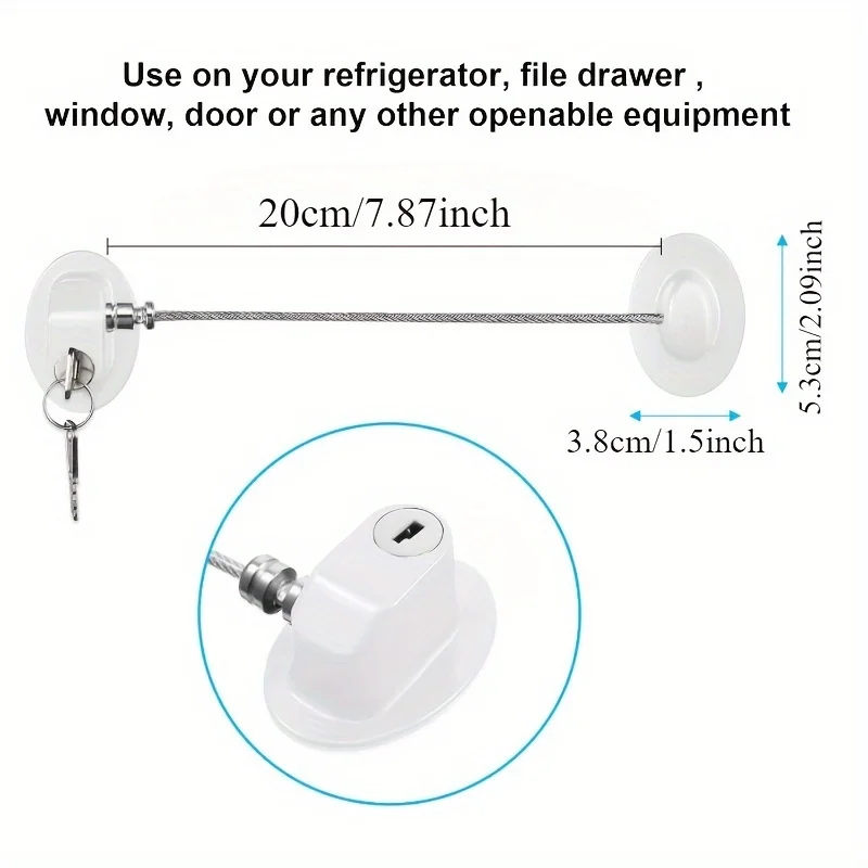 1/2 قطعة قفل ثلاجة من الفولاذ المقاوم للصدأ لاصق قوي للمراهقين مع مفتاحين مناسبة لأقفال الخزانة وأقفال الأدراج #3